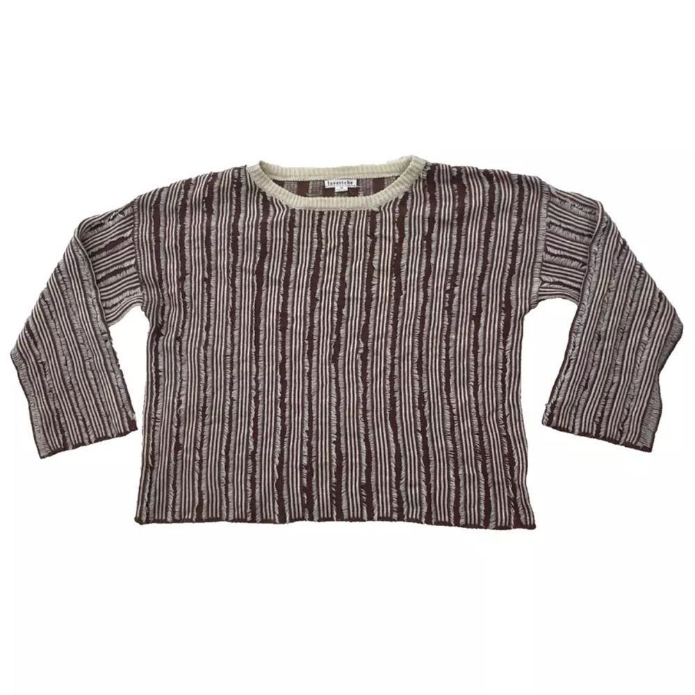 LOVE RICHE Crop Knit Sweater Womens M Western Brown Cream Pullover Boho M